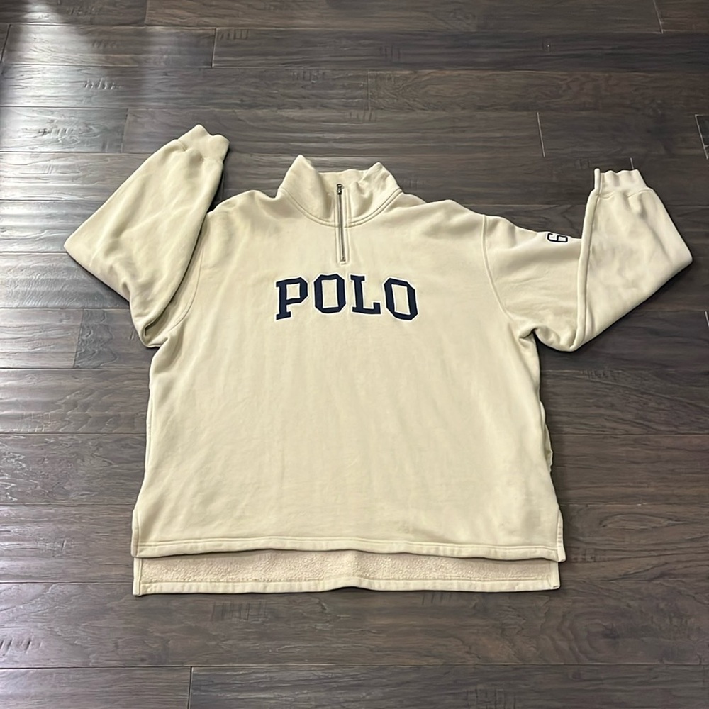 Polo Sport Ralph Lauren 1/4 Zip shirt Sweatshirt tan vintage Mens Size XL